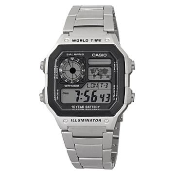 Men's Casio Bracelet Watch With World Time - Silver (ae1200whd-1a),
