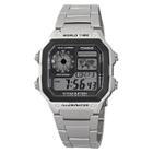 Men's Casio Bracelet Watch With World Time - Silver (ae1200whd-1a),