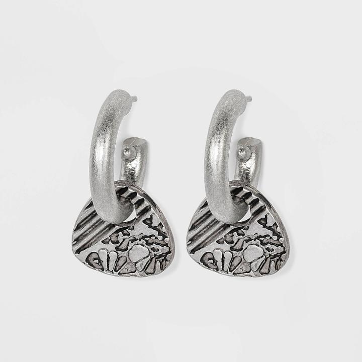 Diagonal Floral Texture Charm Hoop Earrings - Universal Thread
