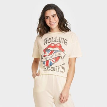 The Rolling Stones Women's Rolling Stones Europe 82 Short Sleeve Cropped Graphic T-shirt - Beige