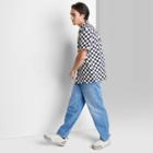 Adult Short Sleeve Woven Button-down Shirt - Original Use Cream/checked Print