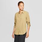 Women's Polka Dot Long Sleeve Collared Blouse - Prologue Olive (green)