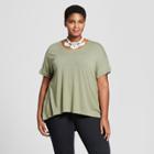 Women's Plus Size Mixed Media Short Sleeve T-shirt - Ava & Viv Olive Floral Print