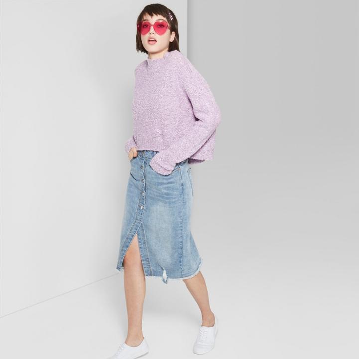 Women's Button Front Denim Midi Skirt - Wild Fable Medium Blue Wash
