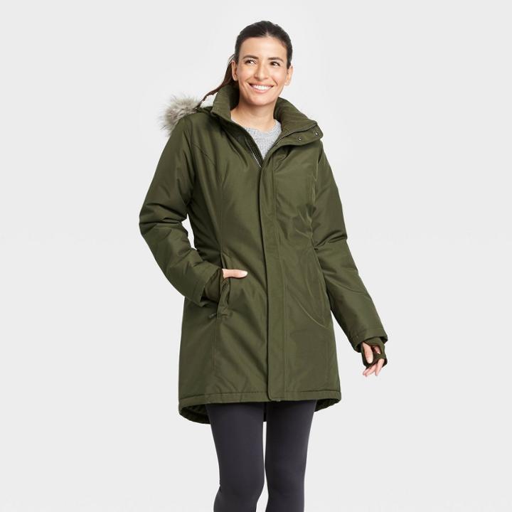 Women's Faux Fur Parka Jacket - All In Motion Green