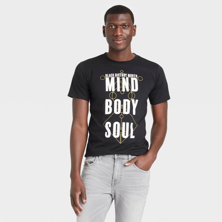 Ev Black History Month Black History Month Men's 'mind Body Soul' Short Sleeve Graphic T-shirt - Black