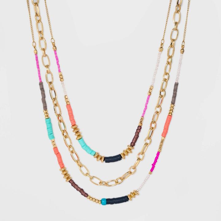 Pink, Brown, Blue, Coral, And Purple Beaded Long Necklace - A New Day , Blue/brown/pink