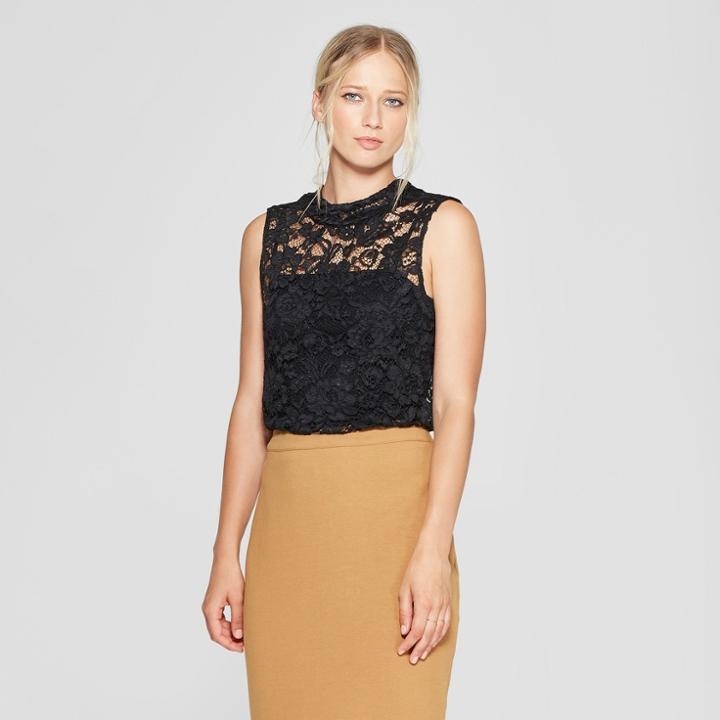 Women's Lace Mock Neck Tank Top - Who What Wear Black