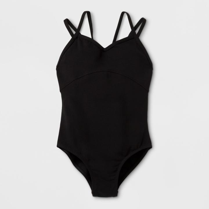 Danshuz Toddler Girls' V-front Camisole Leotard With Cinched Back Straps - Black 4-6,