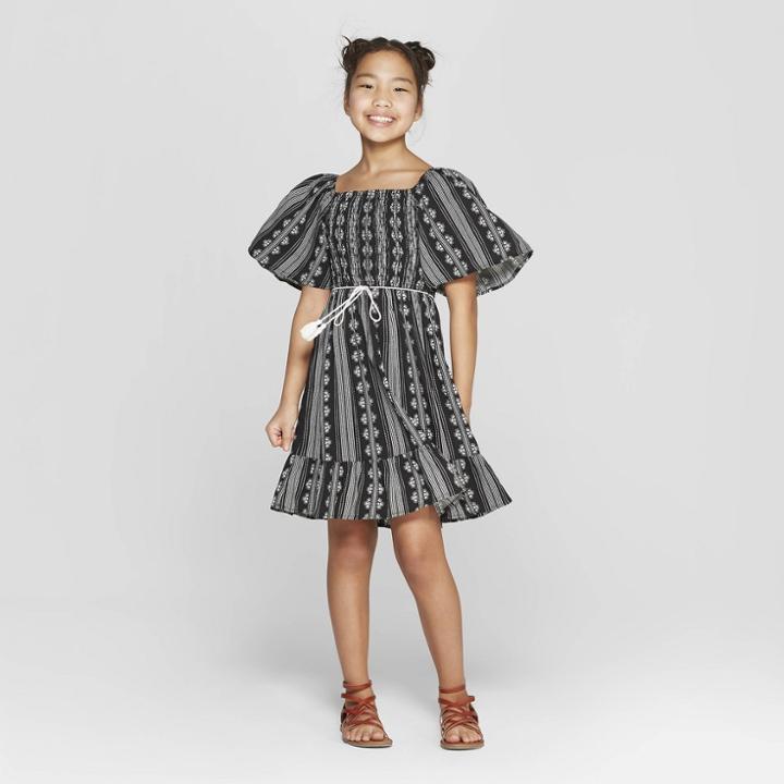 Girls' Short Sleeve Flutter Dress - Art Class Black