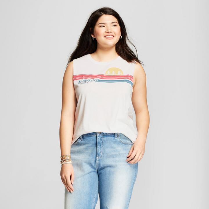 Netflix Women's Plus Size Stranger Things Hawkins Indian Graphic Tank Top (juniors') White