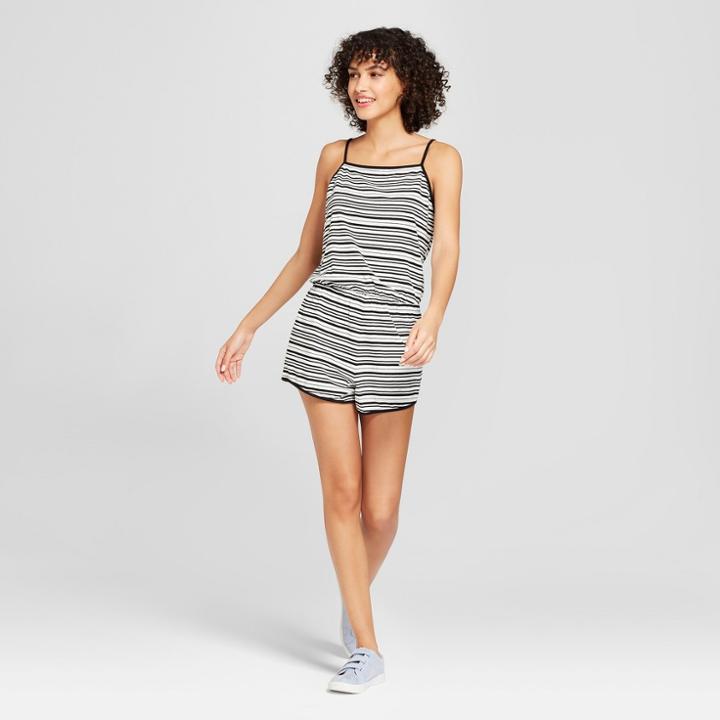 Women's Striped Knit Romper - Mossimo Supply Co. Black M, Black Orange