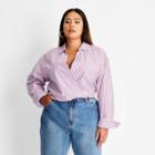 Women's Plus Size Striped Long Sleeve Crop Blouse - Future Collective With Kahlana Barfield Brown Blue/red