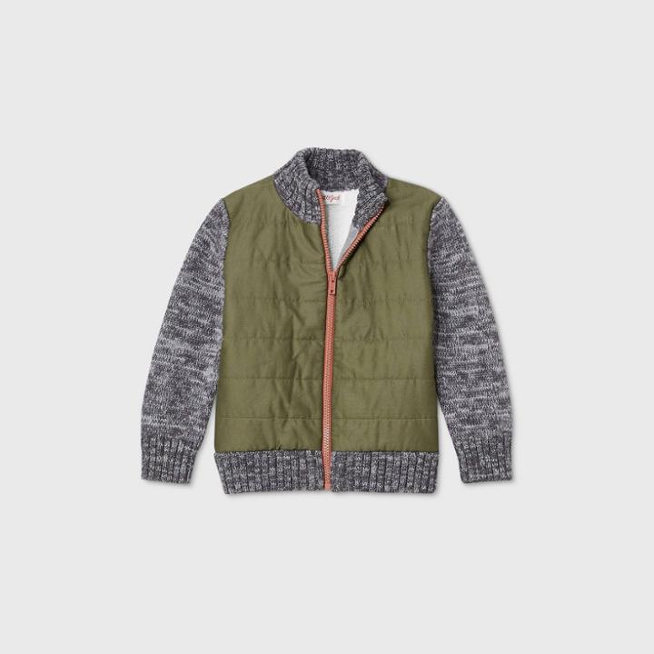 Toddler Boys' Mock Neck Full Zip Cardigan - Cat & Jack Olive Green
