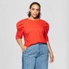 Women's Plus Size Puff Sleeve Ringer T-shirt - Who What Wear Red X