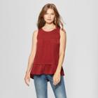 Women's Polka Dot Smocked Front Knit To Woven Tank - Knox Rose Red