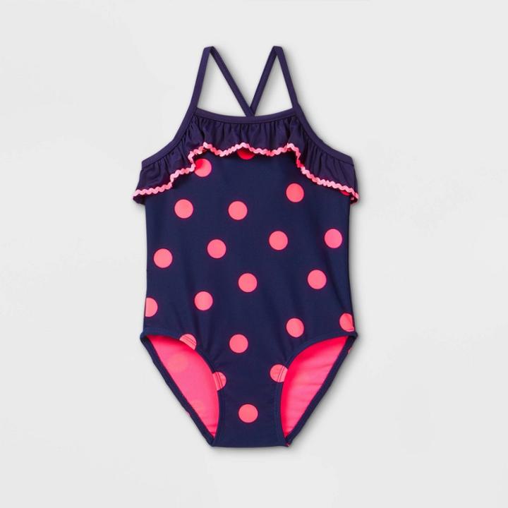 Toddler Girls' Polka Dots One Piece Swimsuit - Cat & Jack Navy
