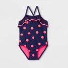 Toddler Girls' Polka Dots One Piece Swimsuit - Cat & Jack Navy