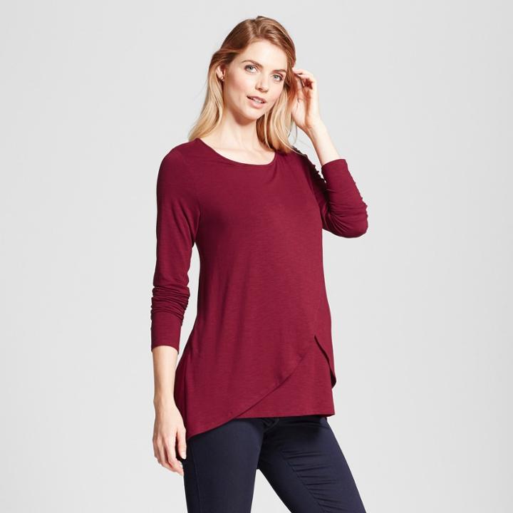 Maternity Long Sleeve Cross-panel Nursing Top - Isabel Maternity By Ingrid & Isabel Boysenberry Red