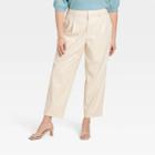 Women's Plus Size High-rise Faux Leather Tapered Ankle Pants - A New Day White