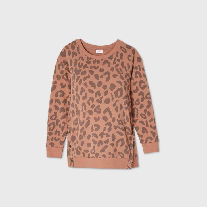 Maternity Leopard Print Snap Side Sweatshirt - Isabel Maternity By Ingrid & Isabel Beige