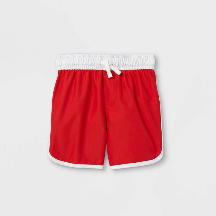 Toddler Boys' Dolphin Hem Swim Trunks - Cat & Jack Red