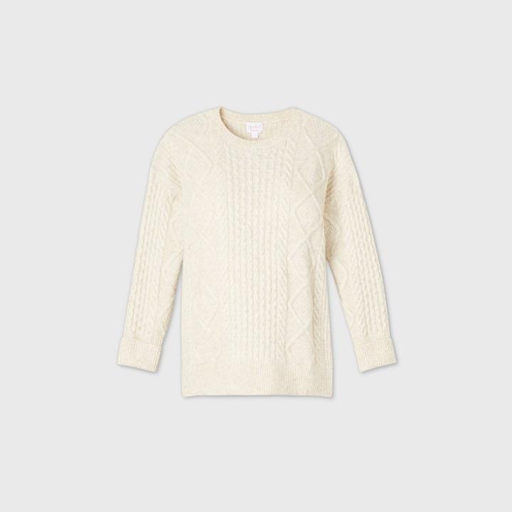 Maternity Cozy Cable Pullover Sweater - Isabel Maternity By Ingrid & Isabel Beige