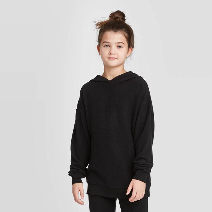 Girls' Hacci Hoodie Sweatshirt - Art Class Black S, Girl's,