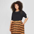 Women's Plus Size Elbow Sleeve Color Block Pullover Sweater - Who What Wear Black