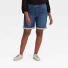 Women's Plus Size Roll Cuff Midi Jean Shorts - Ava & Viv Dark Wash