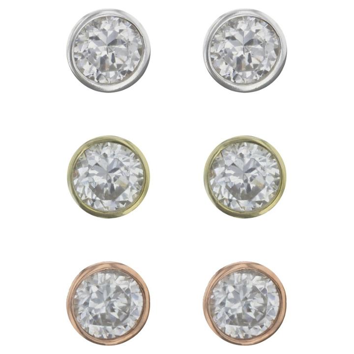 Target Bezel Set Studs Earrings Sterling - 3pk - Silver/rose Gold