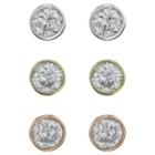 Target Bezel Set Studs Earrings Sterling - 3pk - Silver/rose Gold