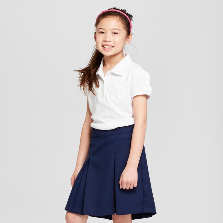 Girls' Short Sleeve Interlock Uniform Polo Shirt - Cat & Jack White