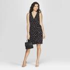 Women's Polka Dot Sleeveless V-neck Wrap Dress - A New Day Black/white