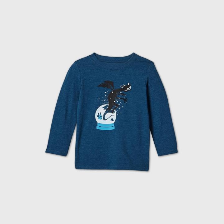 Toddler Boys' Dragon Snow Globe Graphic Long Sleeve T-shirt - Cat & Jack Dark Blue Heather