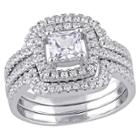 2 1/2 Ct. T.w. Square Cubic Zirconia Halo Bridal Set In Sterling Silver -