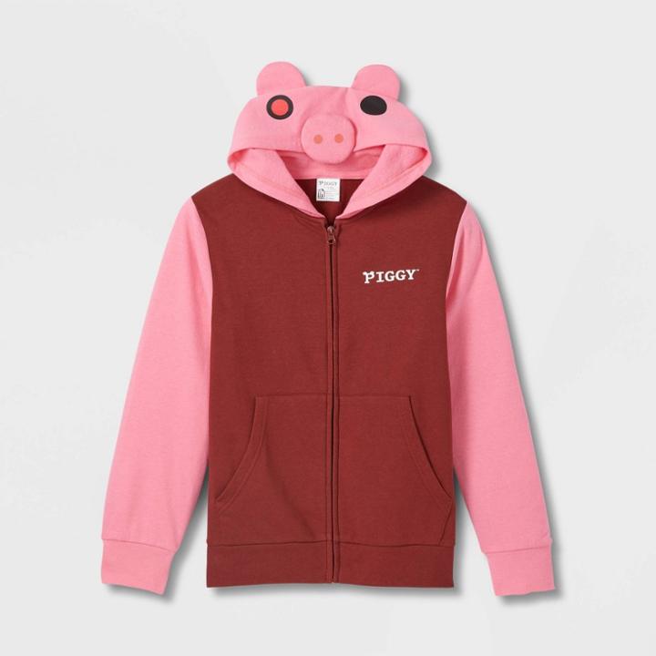 Boys' Piggy Cosplay Hooded Sweatshirt - Pink/burgundy