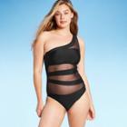 Shade & Shore Women's Mesh Front One Shoulder One Piece Swimsuit - Shade &