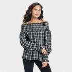 Women's Balloon Long Sleeve Smocked Blouse - Universal Thread Charcoal Gray Plaid