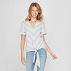 Women's Striped Short Sleeve Chevron Tie Front Shirt - Lux Ii - Blue/white