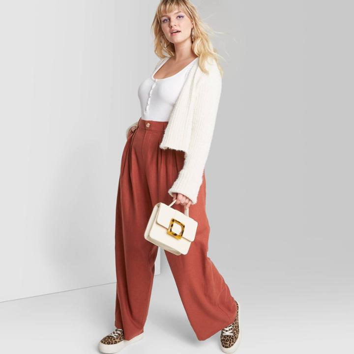 Women's Plus Size High-rise Pleated Wide Leg Capri Pants - Wild Fable Rust 1x, Women's,