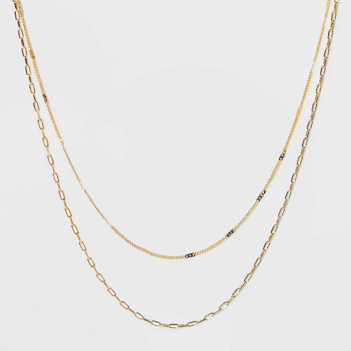 14k Gold Plated Flat Beaded And Link Chain Duo Necklace - A New Day Gold