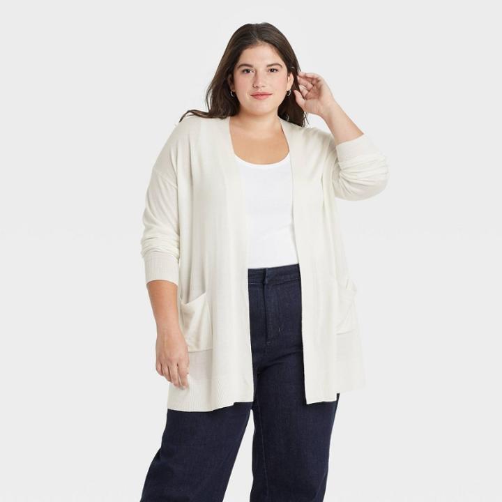 Women's Plus Size Cardigan - Ava & Viv Cream