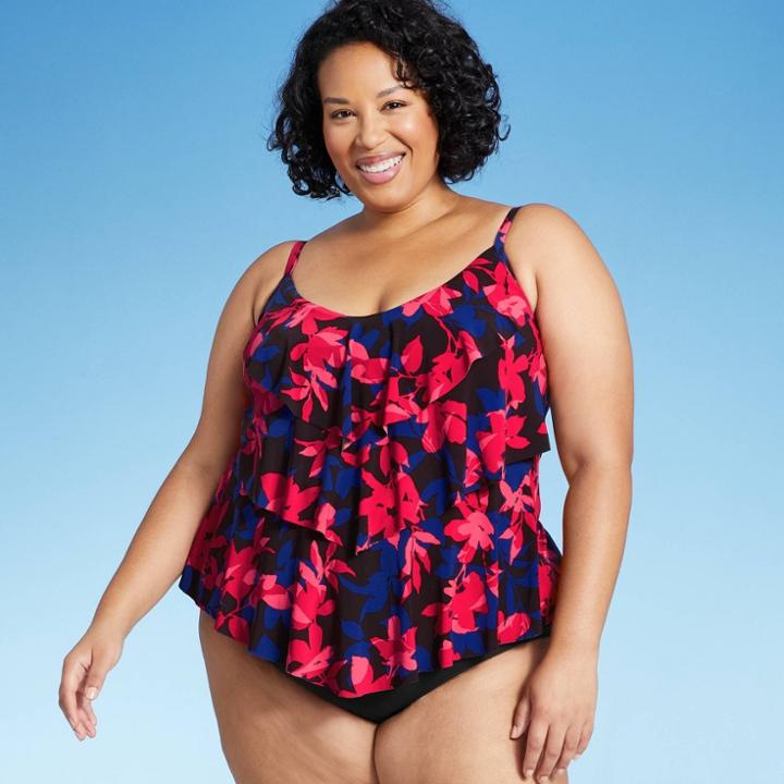 Women's Plus Size Tiered Tankini Top - Aqua Green