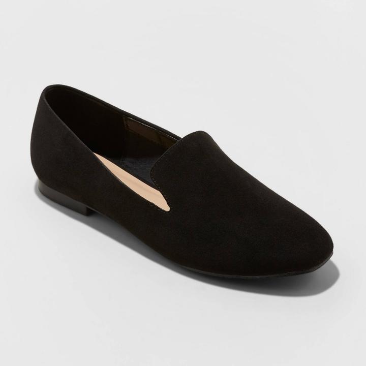 Women's Trinity Microsuede Slip On Flat Loafers - A New Day Black