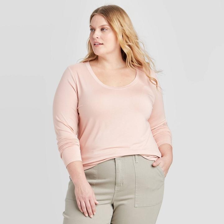 Women's Plus Size Long Sleeve T-shirt - Ava & Viv Coral 2x, Women's, Size: