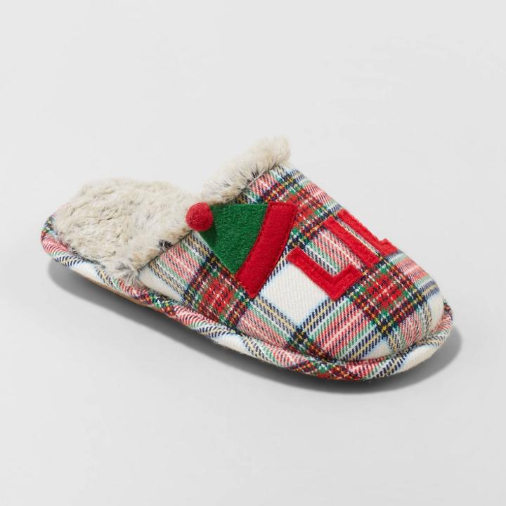 Girls' Lil Elf Plaid Slide Slippers - Wondershop 7-8,