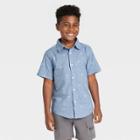 Boys' Pizza Print Chambray Short Sleeve Button-down Woven Shirt - Cat & Jack Blue