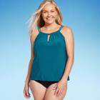 Women's Upf 50 High Neck Keyhole Tankini Top - Aqua Green Turquoise