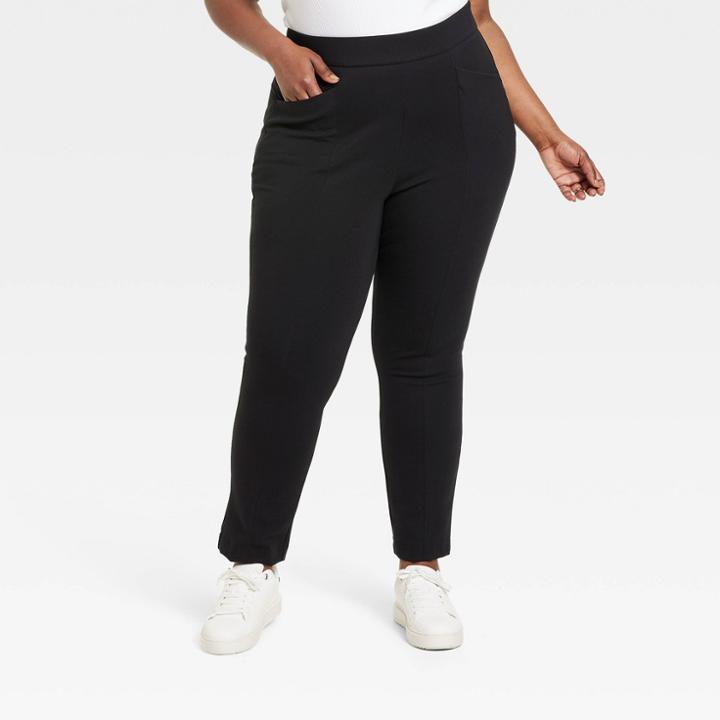 Women's High-waisted Skinny Ponte Pants - Ava & Viv Black